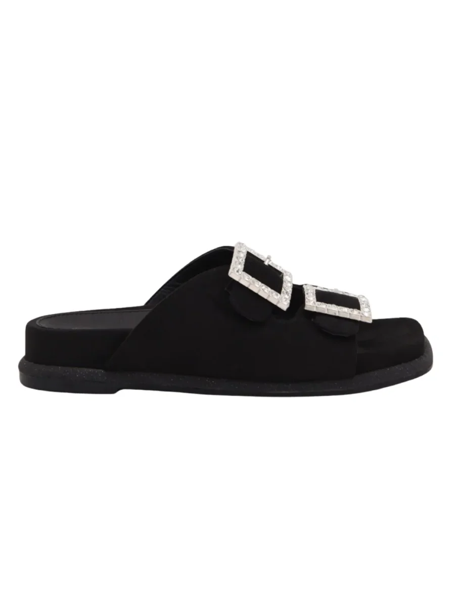 Sandalias planas negras con hebillas brillantes - Imagen 4