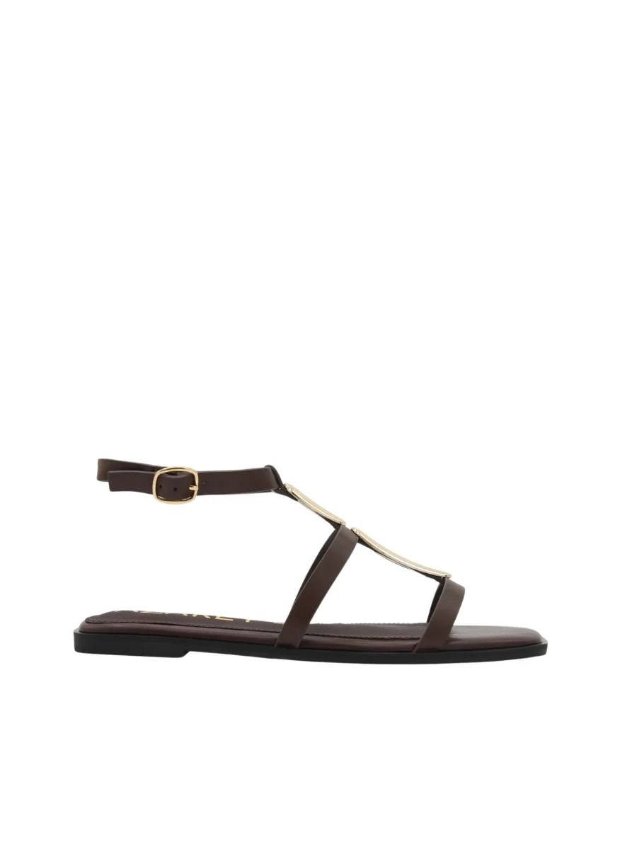 SANDALIAS PLANAS MARRONES DORADAS - Imagen 4
