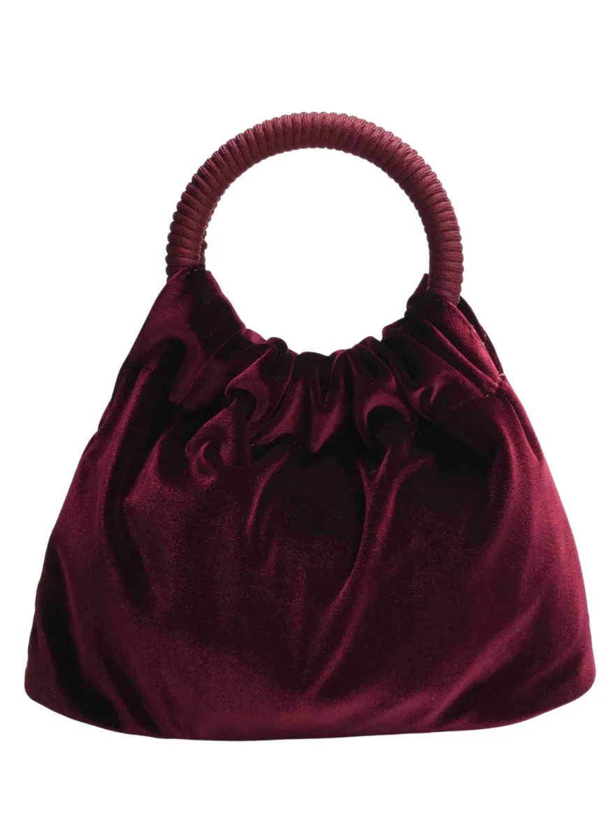 BOLSO FIESTA BURDEOS TERCIOPELO ASA FRUNCIDA - Imagen 4
