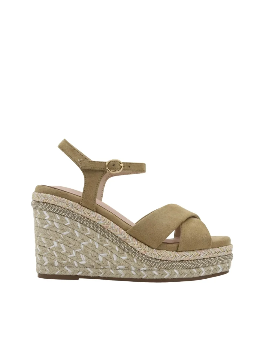 SANDALIA BEIGE CUÑA YUTE PULSERA CRUZADA - Imagen 4