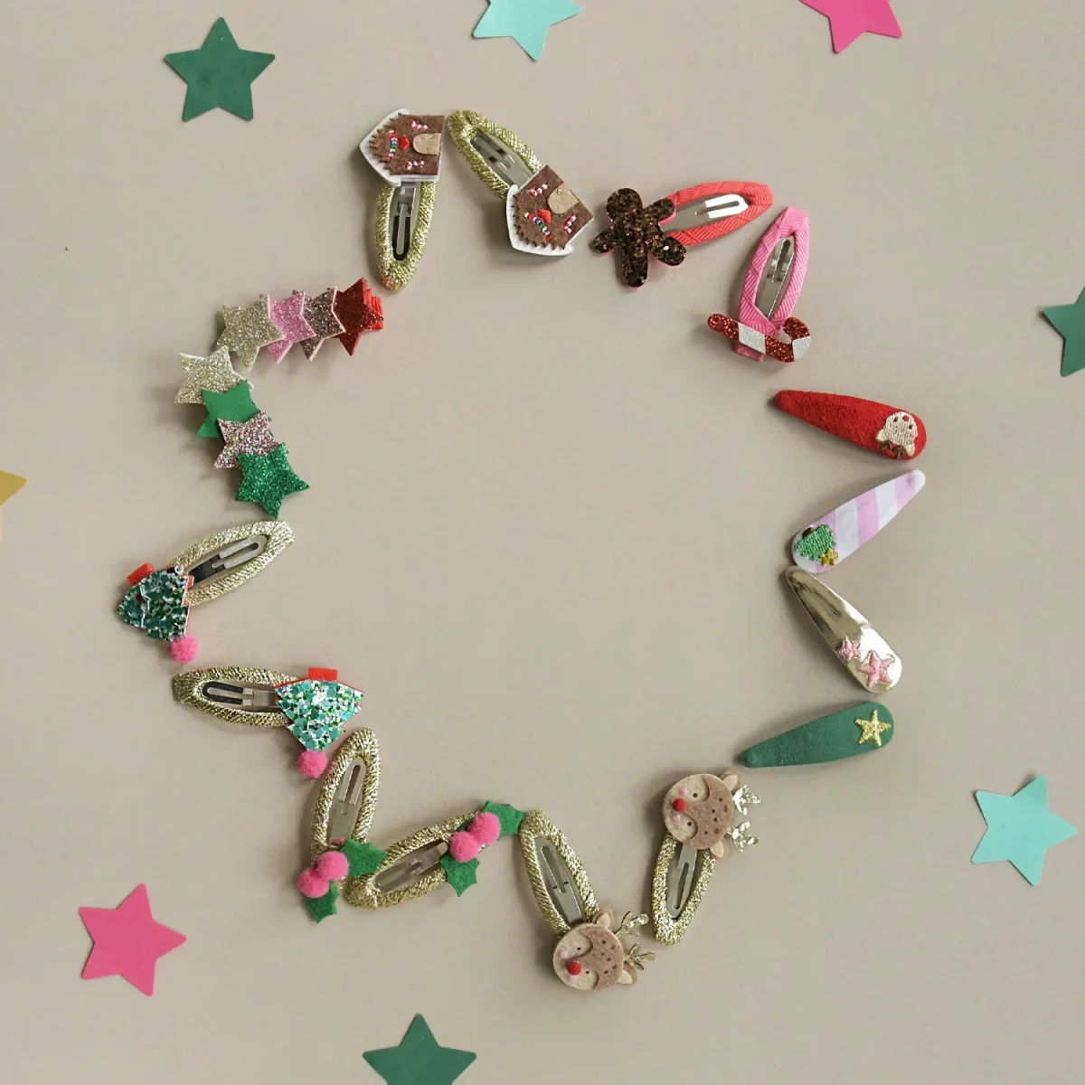 Conjunto de pinzas para el pelo bordadas Jolly Christmas - Imagen 3