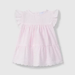 Vestido Seersucker Rayas Bordado