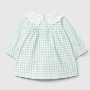 Vestido Pana Vichy Azul Cuello Bordado
