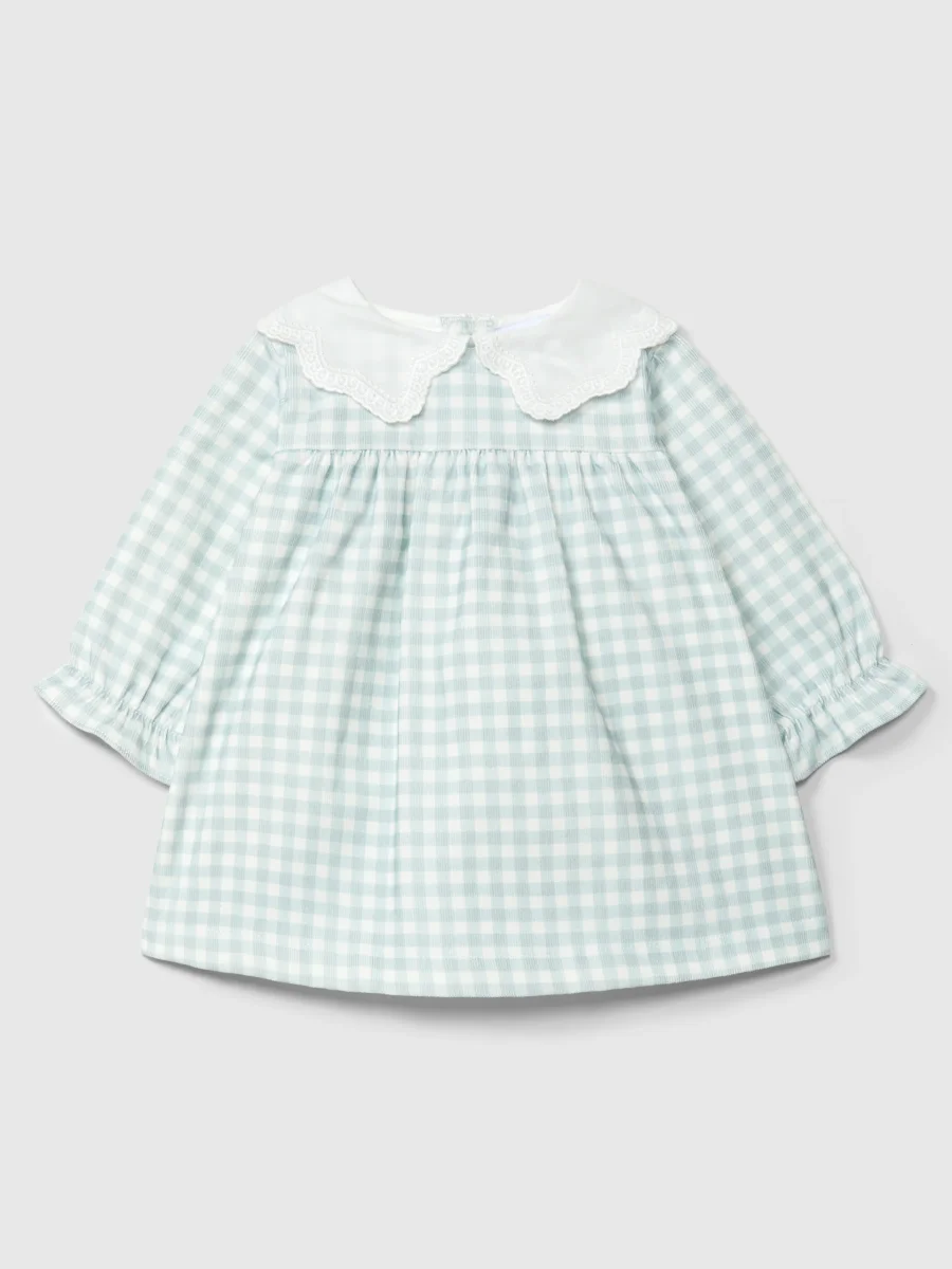 Vestido Pana Vichy Azul Cuello Bordado