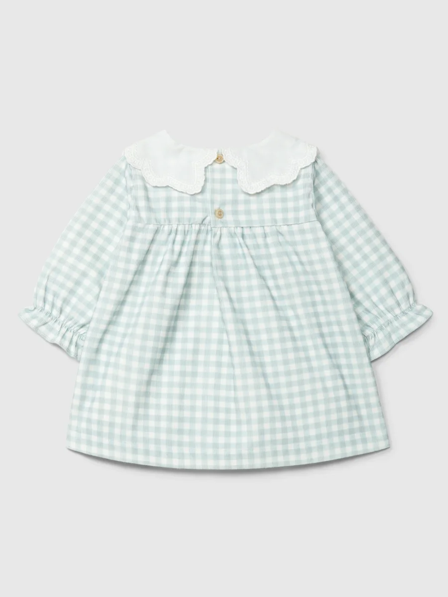 Vestido Pana Vichy Azul Cuello Bordado - Imagen 4