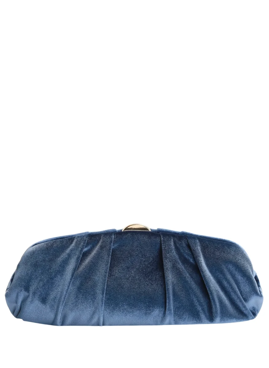 CLUTCH AZUL DE TERCIOPELO FRUNCIDO FIESTA CADENA - Imagen 4