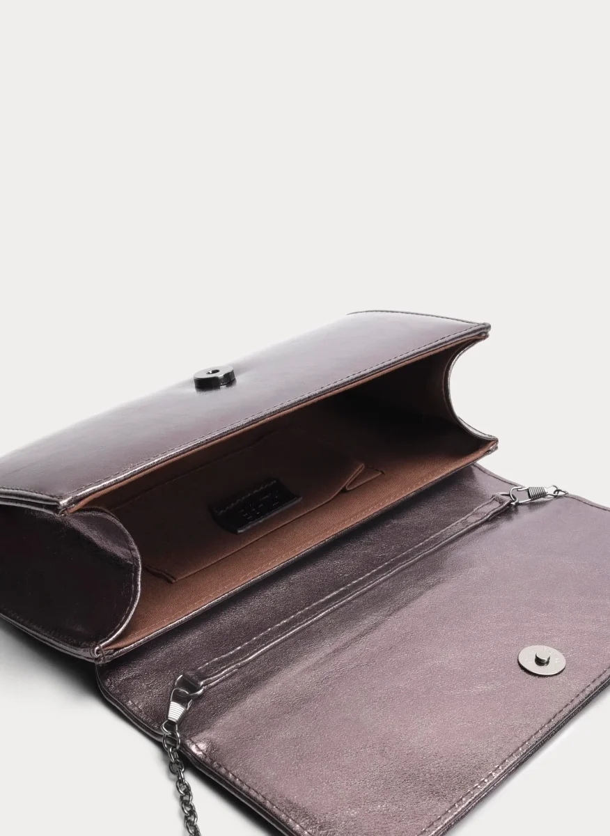 BOLSO CLUTCH FIESTA PLOMO METALIZADO CADENA - Imagen 5