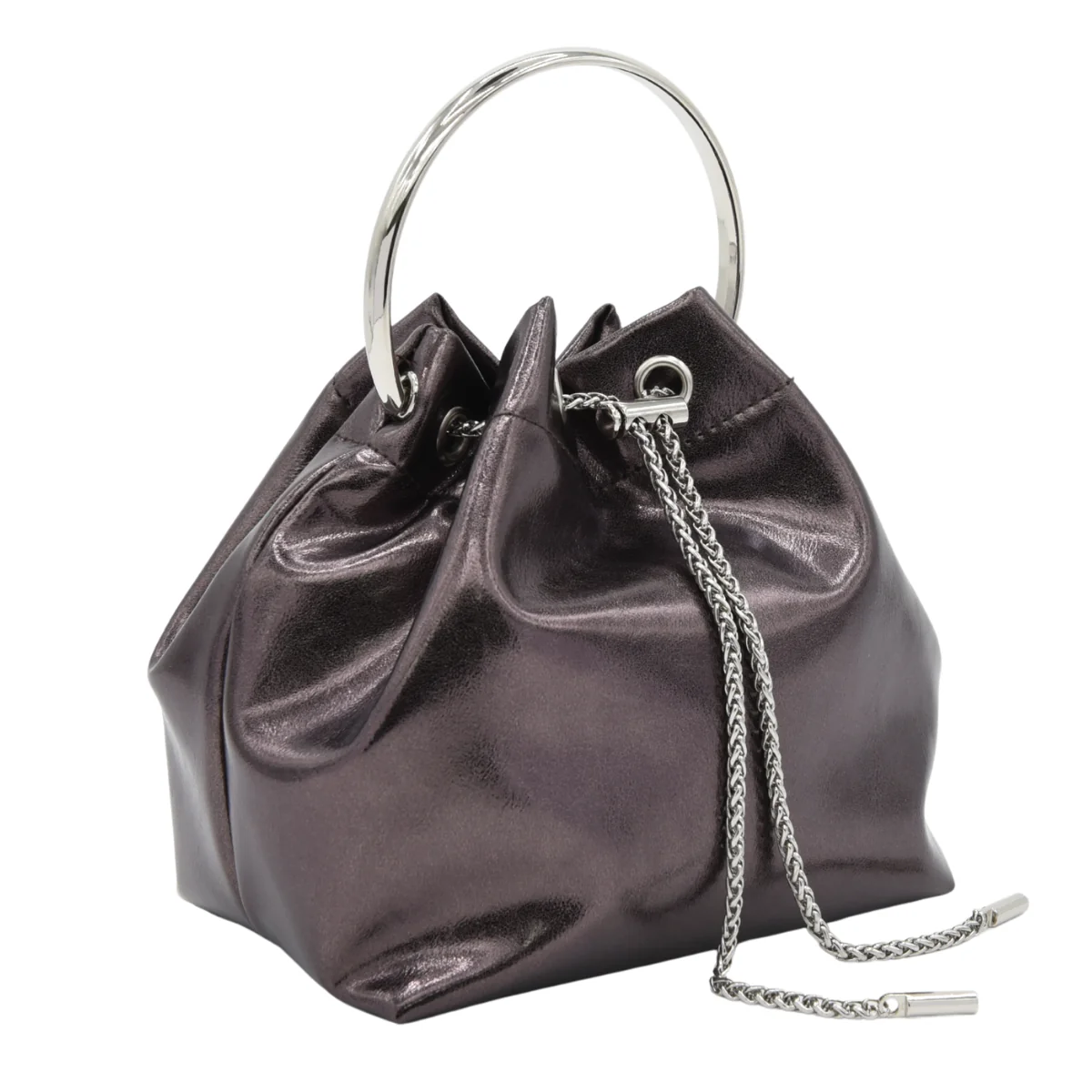BOLSO SACO PLOMO METALIZADO CON ASA ARO - Imagen 4