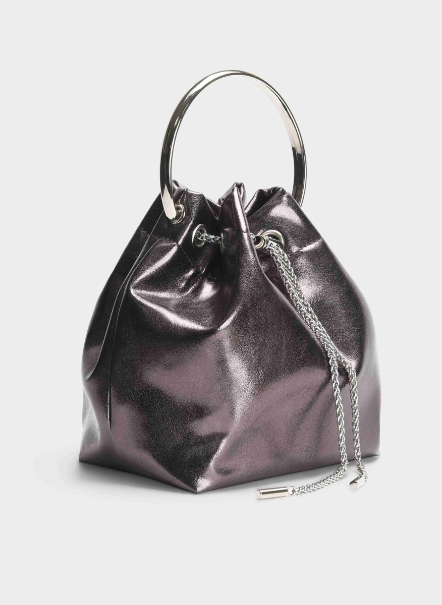 BOLSO SACO PLOMO METALIZADO CON ASA ARO - Imagen 3