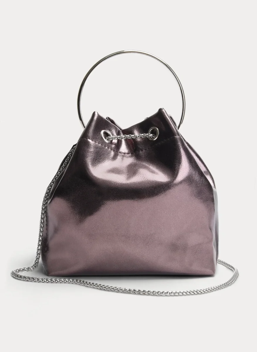 BOLSO SACO PLOMO METALIZADO CON ASA ARO - Imagen 6