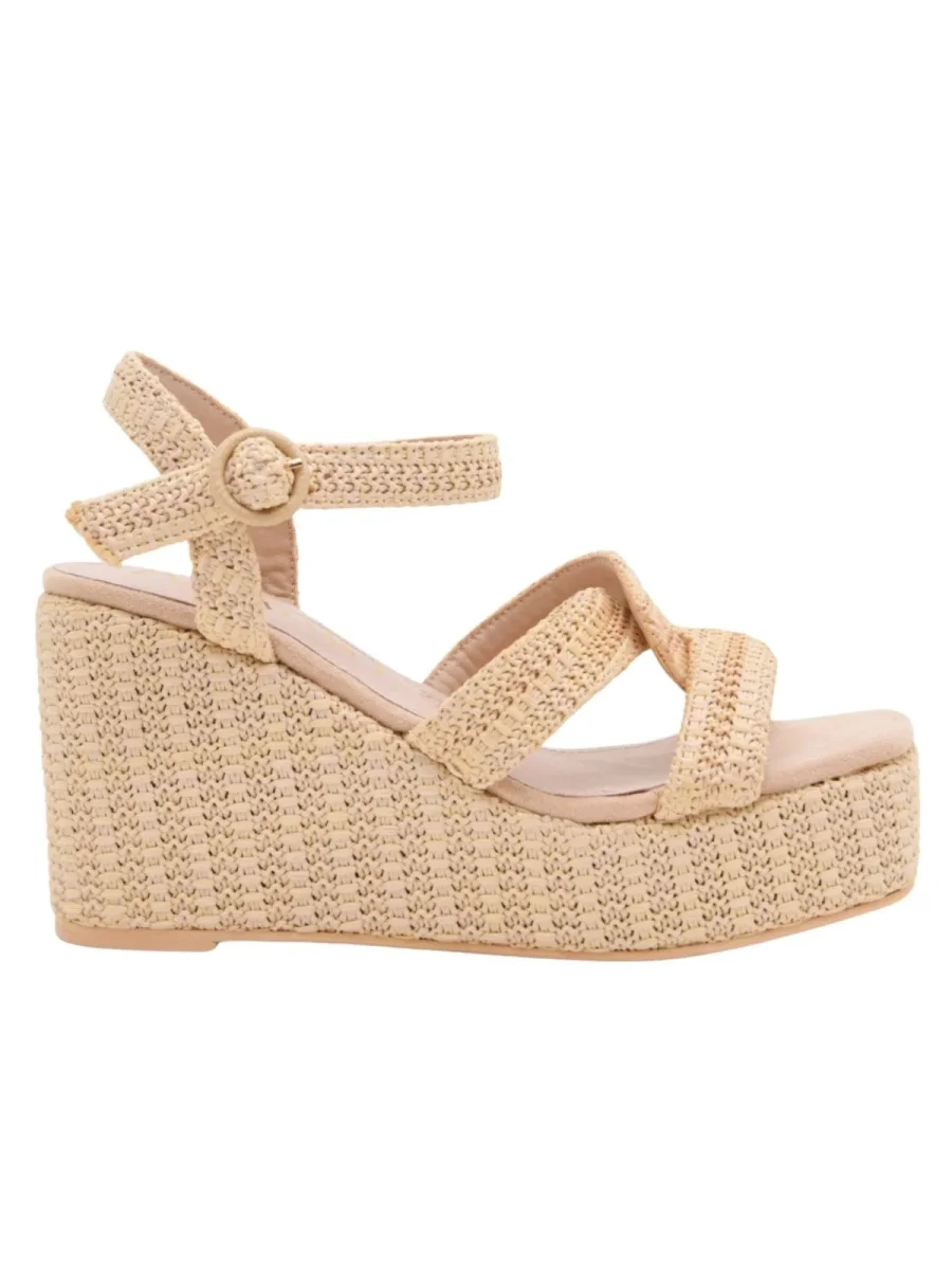 Sandalias de cuña en rafia beige con plataforma - Imagen 4