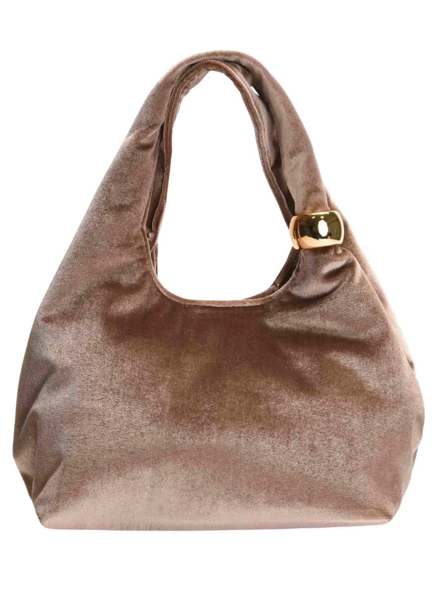 BOLSO FIESTA TAUPE TERCIOPELO ASA RÍGIDA CADENA - Imagen 4