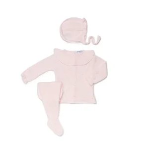 Conjunto 3 piezas calado punto rosa