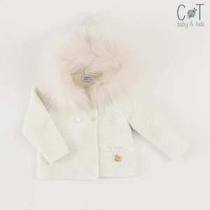 Chaquetón Crudo con Pompón de Pelo Natural