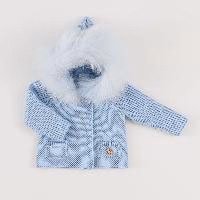 Chaquetón Celeste con Pompón de Pelo Natural
