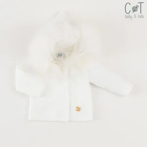 Chaquetón Blanco con Pompón de Pelo Natural
