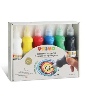 Tempera de alta calidad en botella con pico medidor, 6 colores.