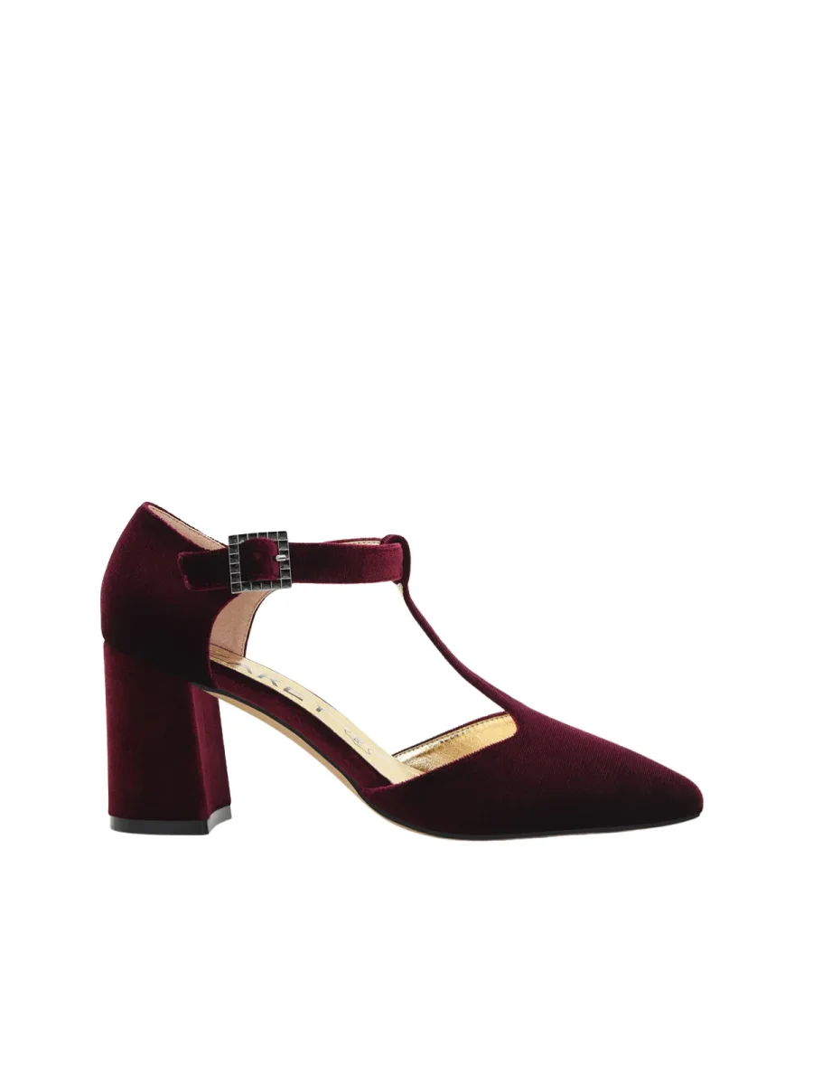Zapato de Terciopelo Burdeos con tira en el empeine - Imagen 4