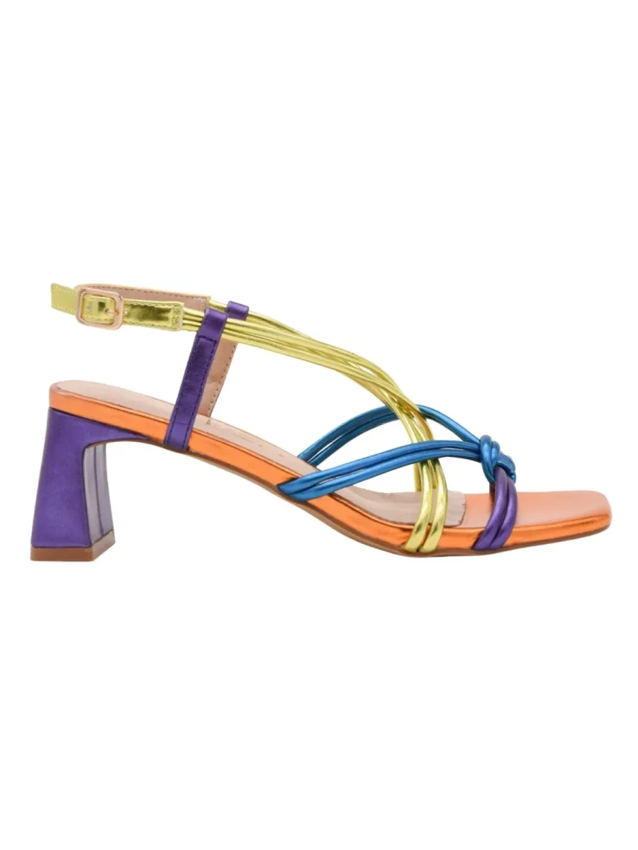 Sandalias de Tacón Bajo Multicolor con Tiras Metálicas - Imagen 4