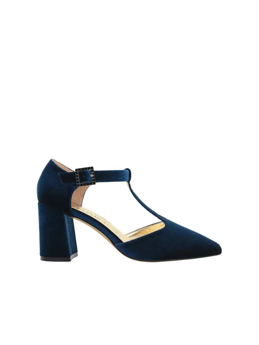 Zapato Elegante de Terciopelo Azul con tira en el empeine - Imagen 4