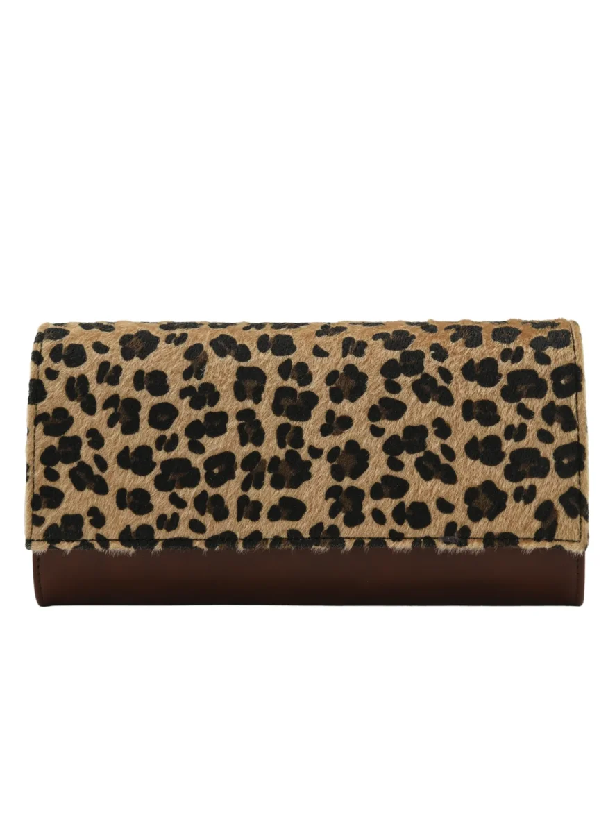 BOLSO CLUTCH FIESTA MARRÓN LEOPARDO CADENA DORADA - Imagen 4