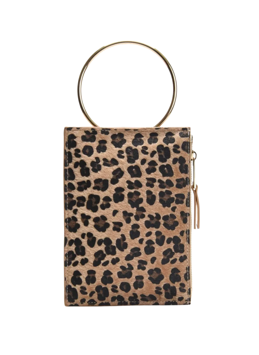 BOLSO DE MANO LEOPARDO BEIGE CON ASA DORADA - Imagen 4
