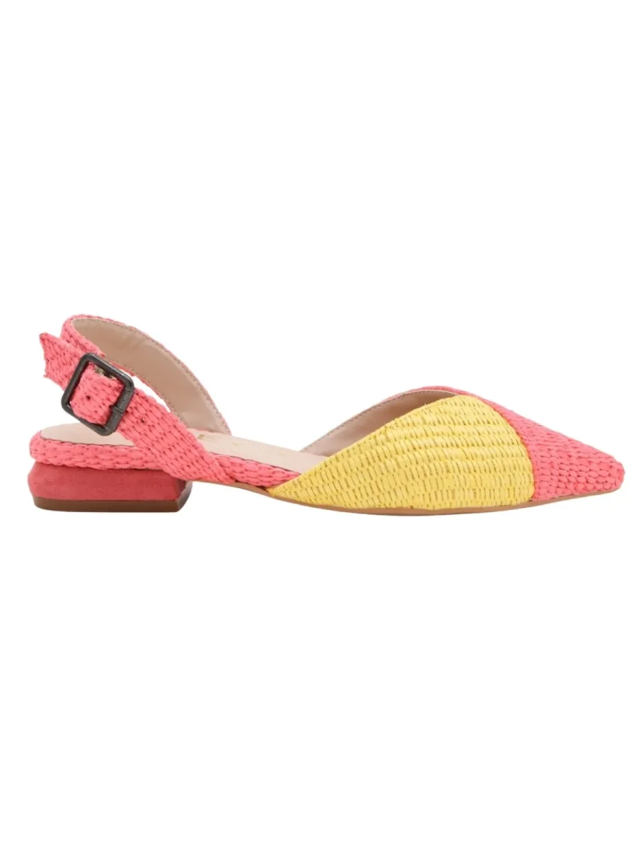 Bailarinas planas de rafia bicolor coral y amarillo - Imagen 4