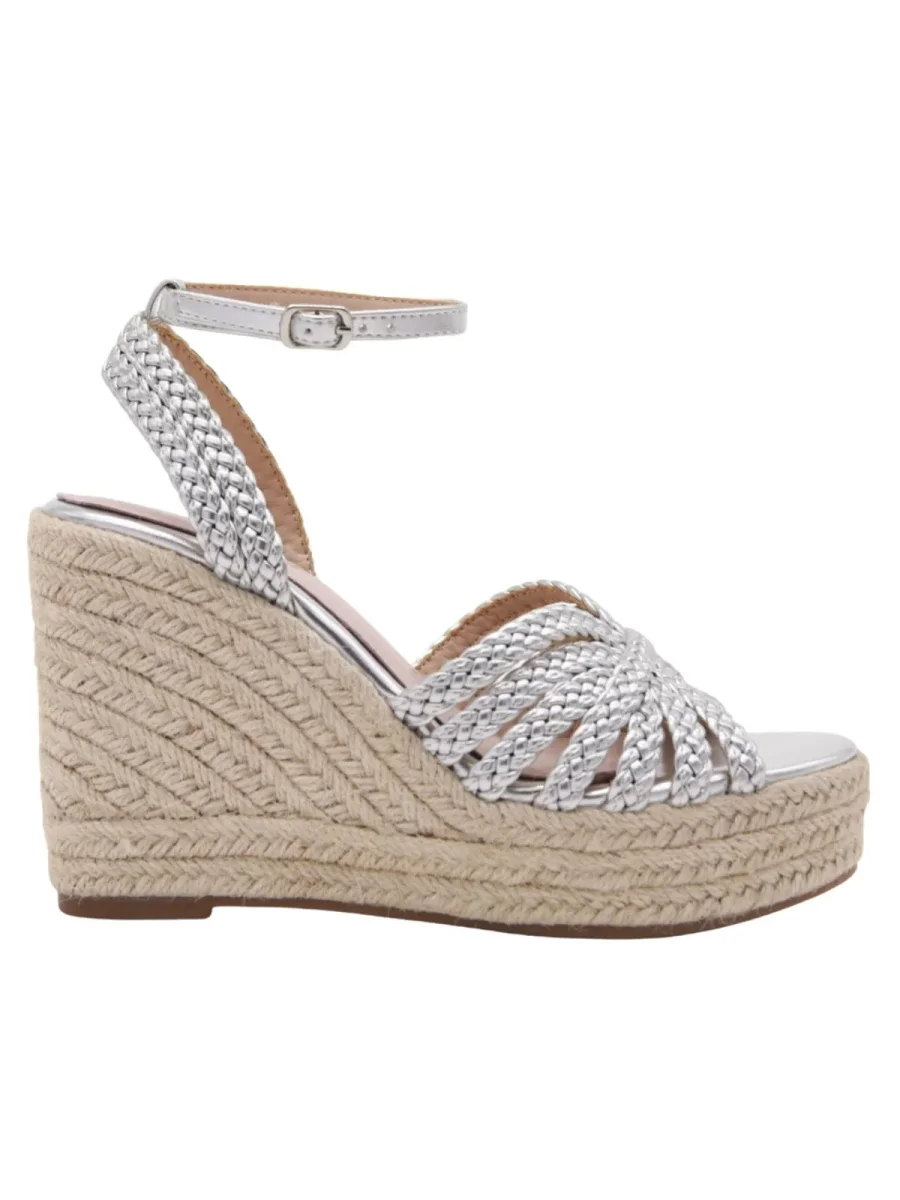 Sandalias plateadas de cuña alta con tiras trenzadas - Imagen 4