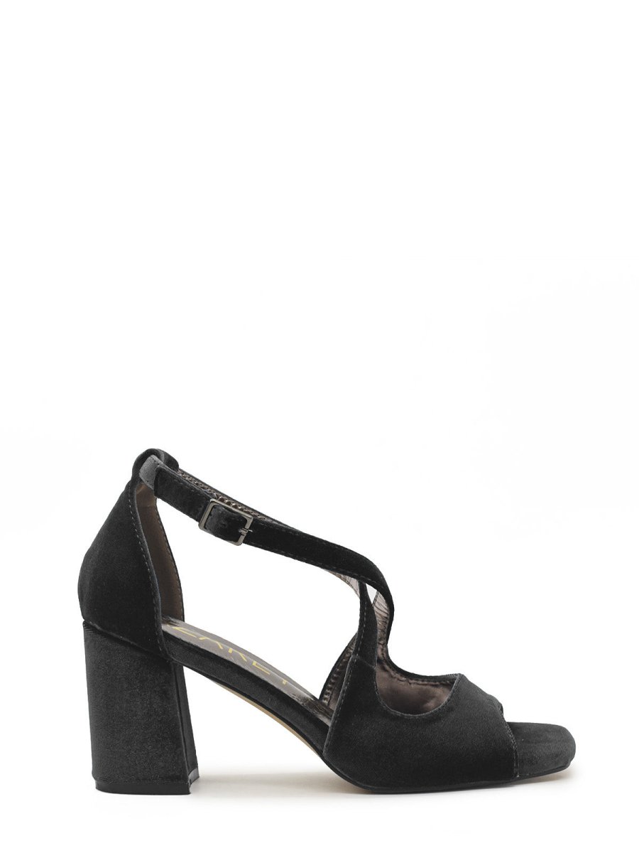 Sandalia terciopelo negro para mujer