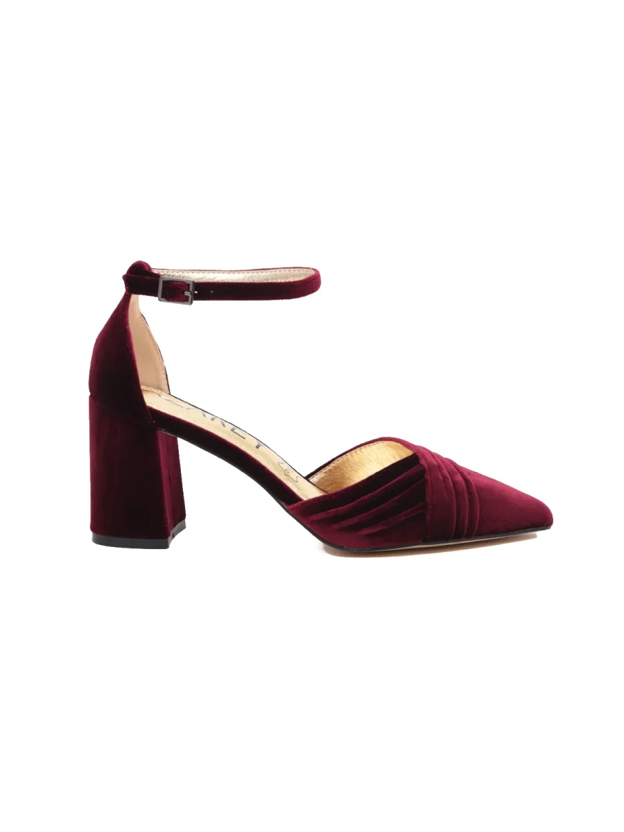 ZAPATOS DE SALÓN DE TERCIOPELO BURDEOS CON CORREA AL TOBILLO - Imagen 4