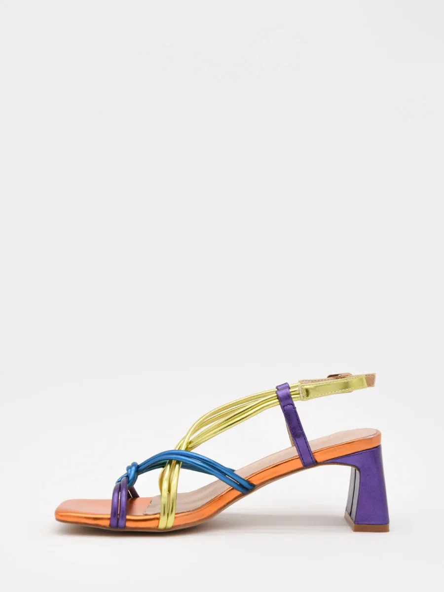 Sandalias de Tacón Bajo Multicolor con Tiras Metálicas - Imagen 7