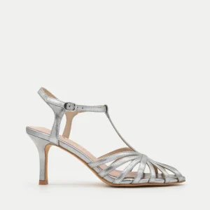 SANDALIAS PLATA TACÓN MEDIO TIRAS