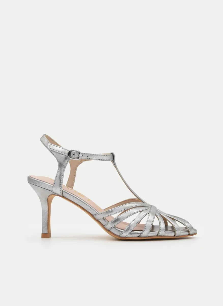 SANDALIAS PLATA TACÓN MEDIO TIRAS - Imagen 2