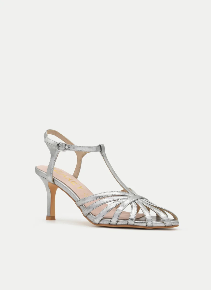 SANDALIAS PLATA TACÓN MEDIO TIRAS - Imagen 3
