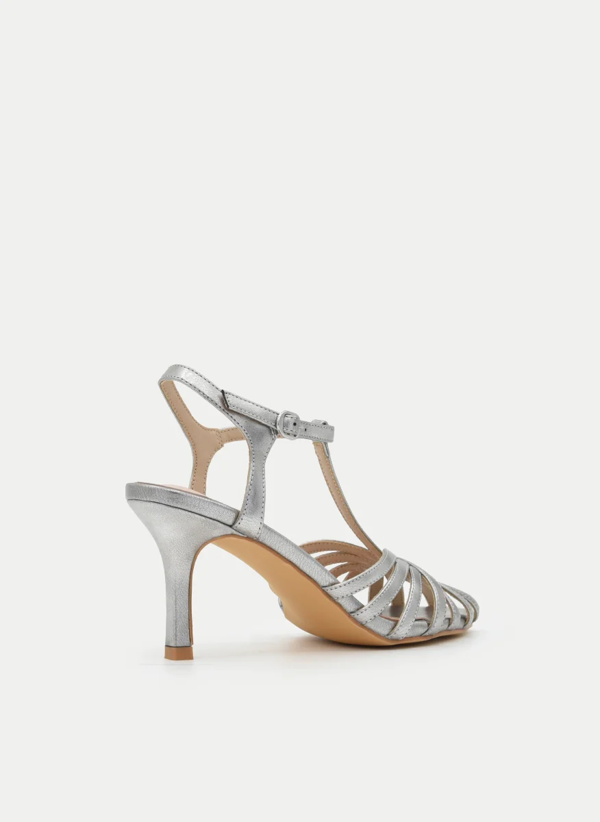 SANDALIAS PLATA TACÓN MEDIO TIRAS - Imagen 5