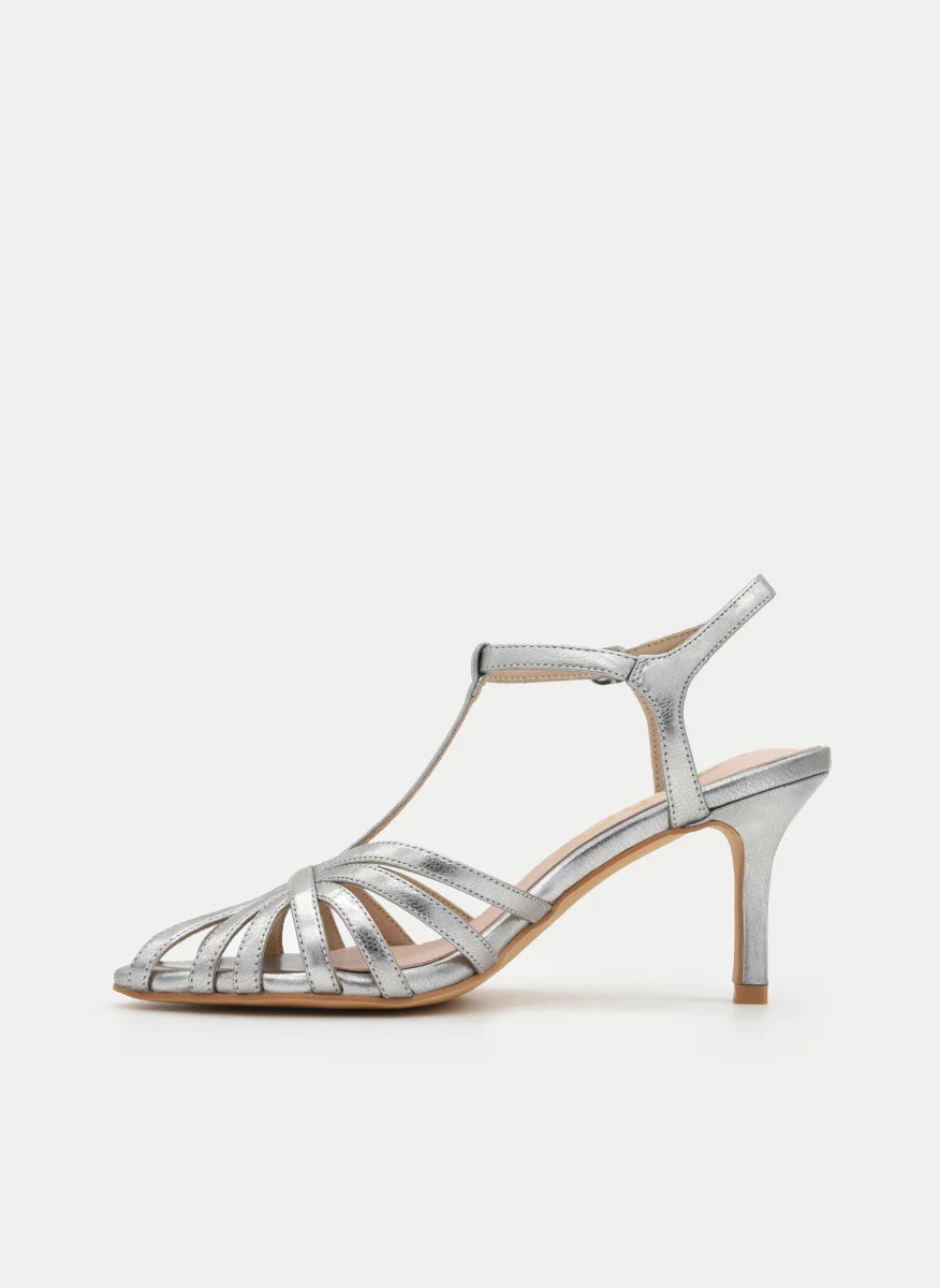 SANDALIAS PLATA TACÓN MEDIO TIRAS - Imagen 6