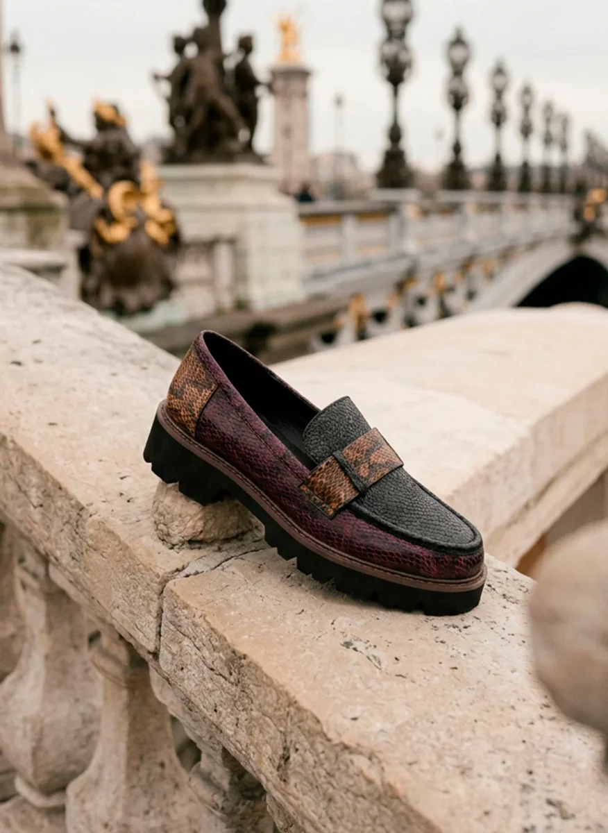 MOCASÍN NEGRO BURDEOS ANIMAL PRINT SUELA TRACK - Imagen 8