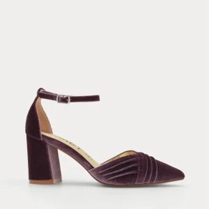 ZAPATOS DE SALÓN DE TERCIOPELO MALVA CON CORREA AL TOBILLO