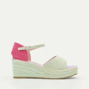 ALPARGATAS DE CUÑA VERDE Y FUCSIA CON HEBILLA
