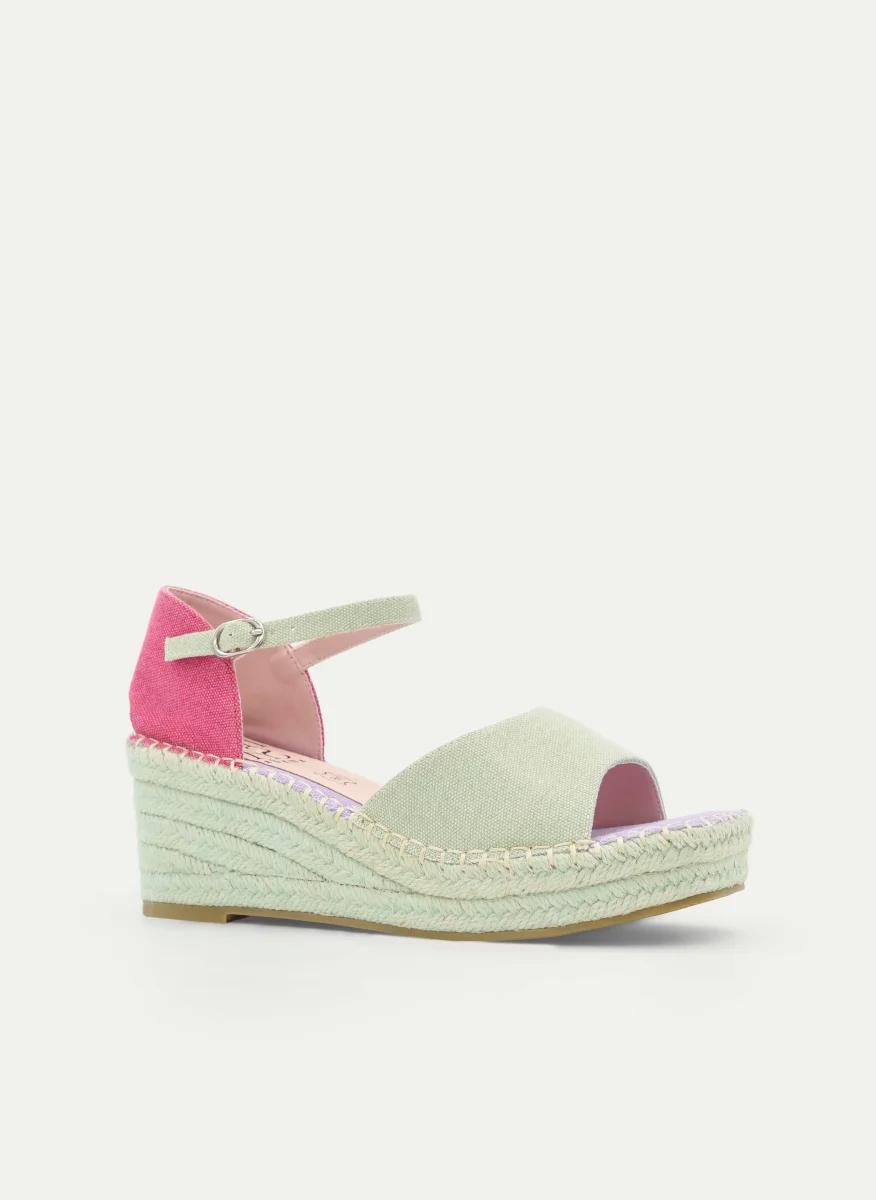 ALPARGATAS DE CUÑA VERDE Y FUCSIA CON HEBILLA - Imagen 3