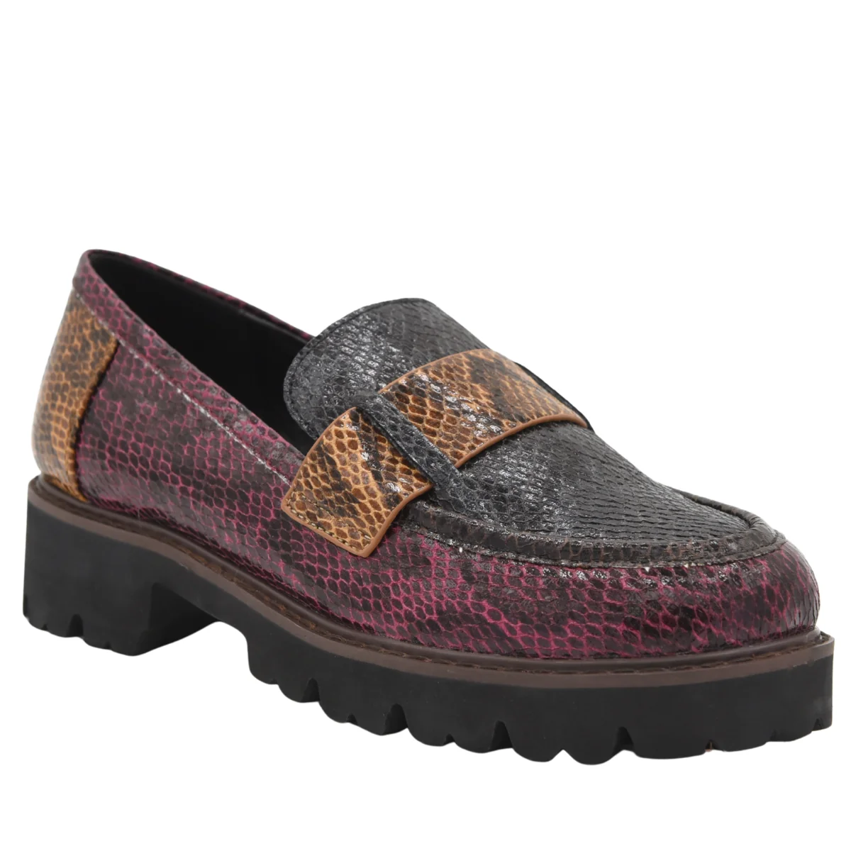 MOCASÍN NEGRO BURDEOS ANIMAL PRINT SUELA TRACK - Imagen 4