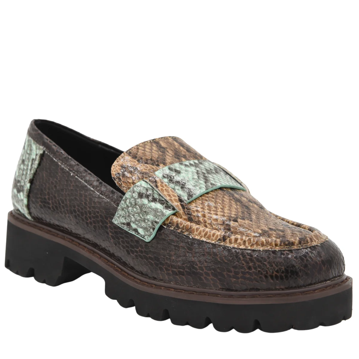 MOCASÍN TAUPE MARRÓN ANIMAL PRINT SUELA TRACK - Imagen 4