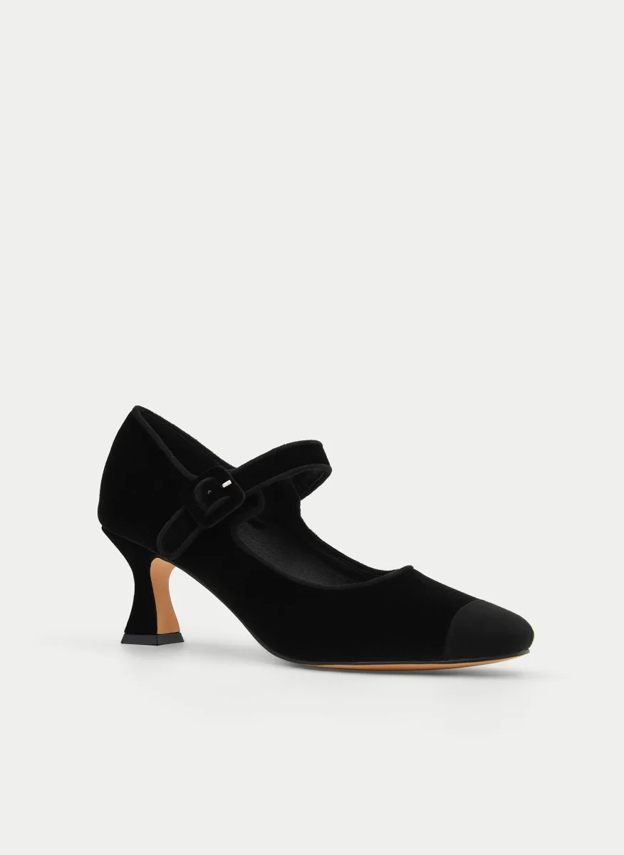 ZAPATO MERCEDITAS DE TERCIOPELO NEGRO TACÓN MEDIO - Imagen 3