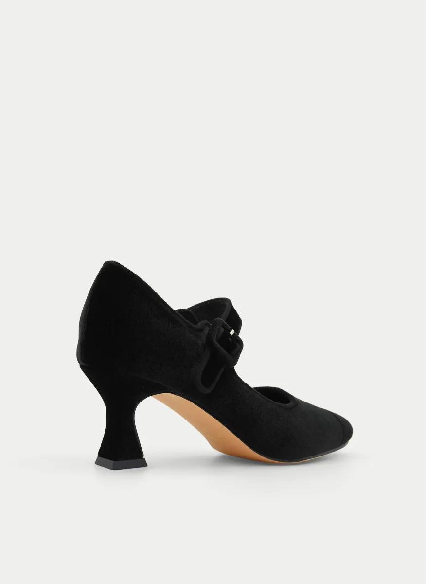 ZAPATO MERCEDITAS DE TERCIOPELO NEGRO TACÓN MEDIO - Imagen 5