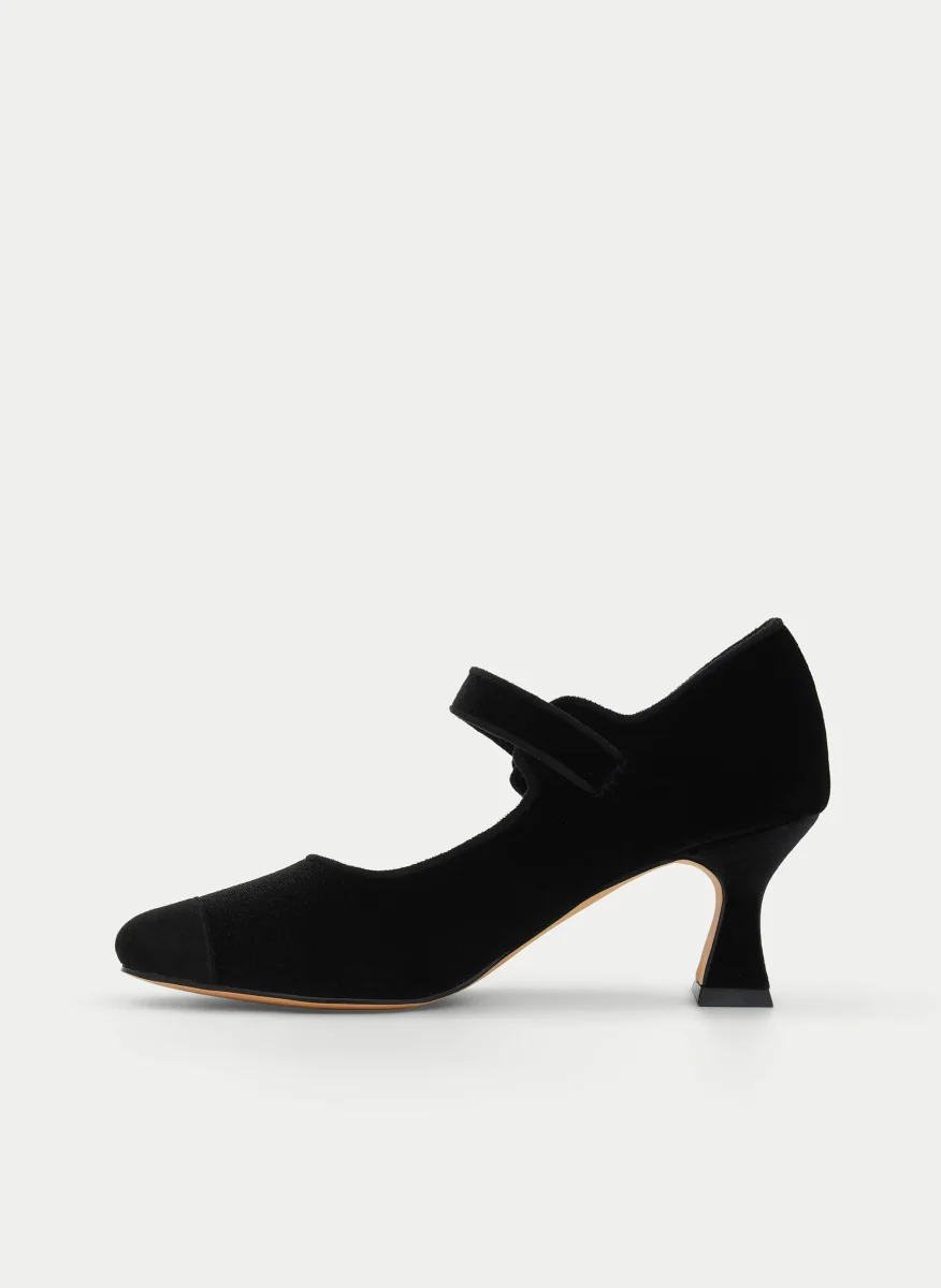 ZAPATO MERCEDITAS DE TERCIOPELO NEGRO TACÓN MEDIO - Imagen 6