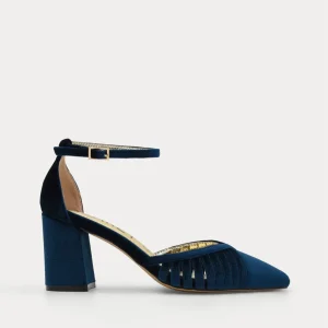 ZAPATOS DE SALÓN DE TERCIOPELO AZUL CON CORREA