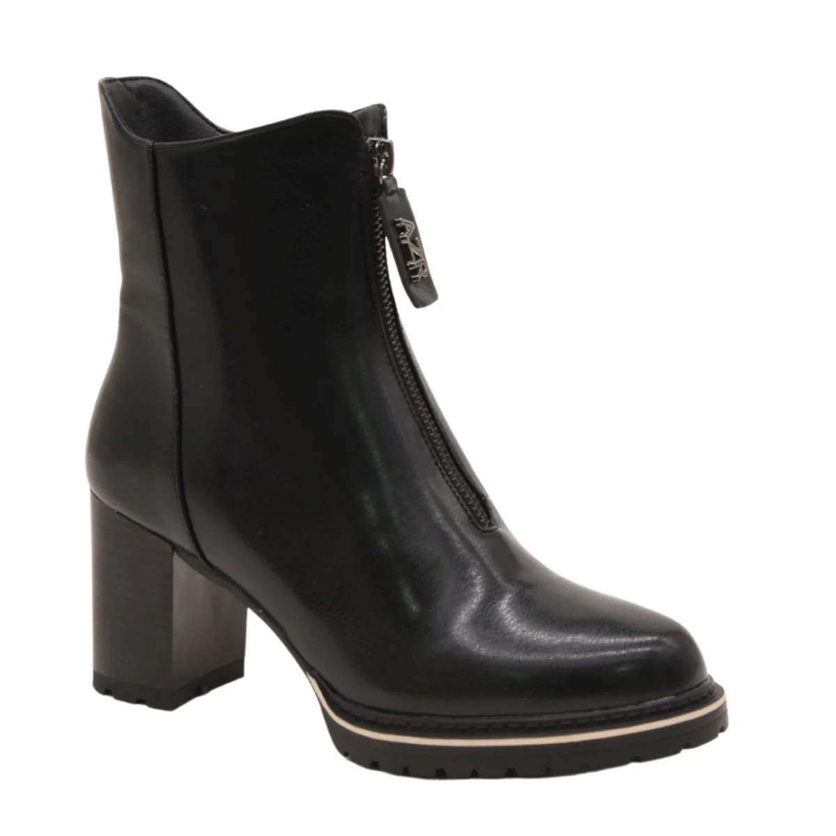BOTINES NEGROS CON TACÓN ANCHO Y CREMALLERA FRONTAL - Imagen 4