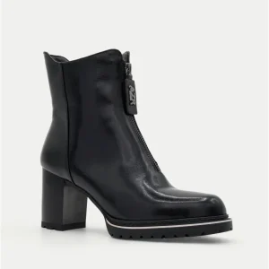 BOTINES NEGROS CON TACÓN ANCHO Y CREMALLERA FRONTAL