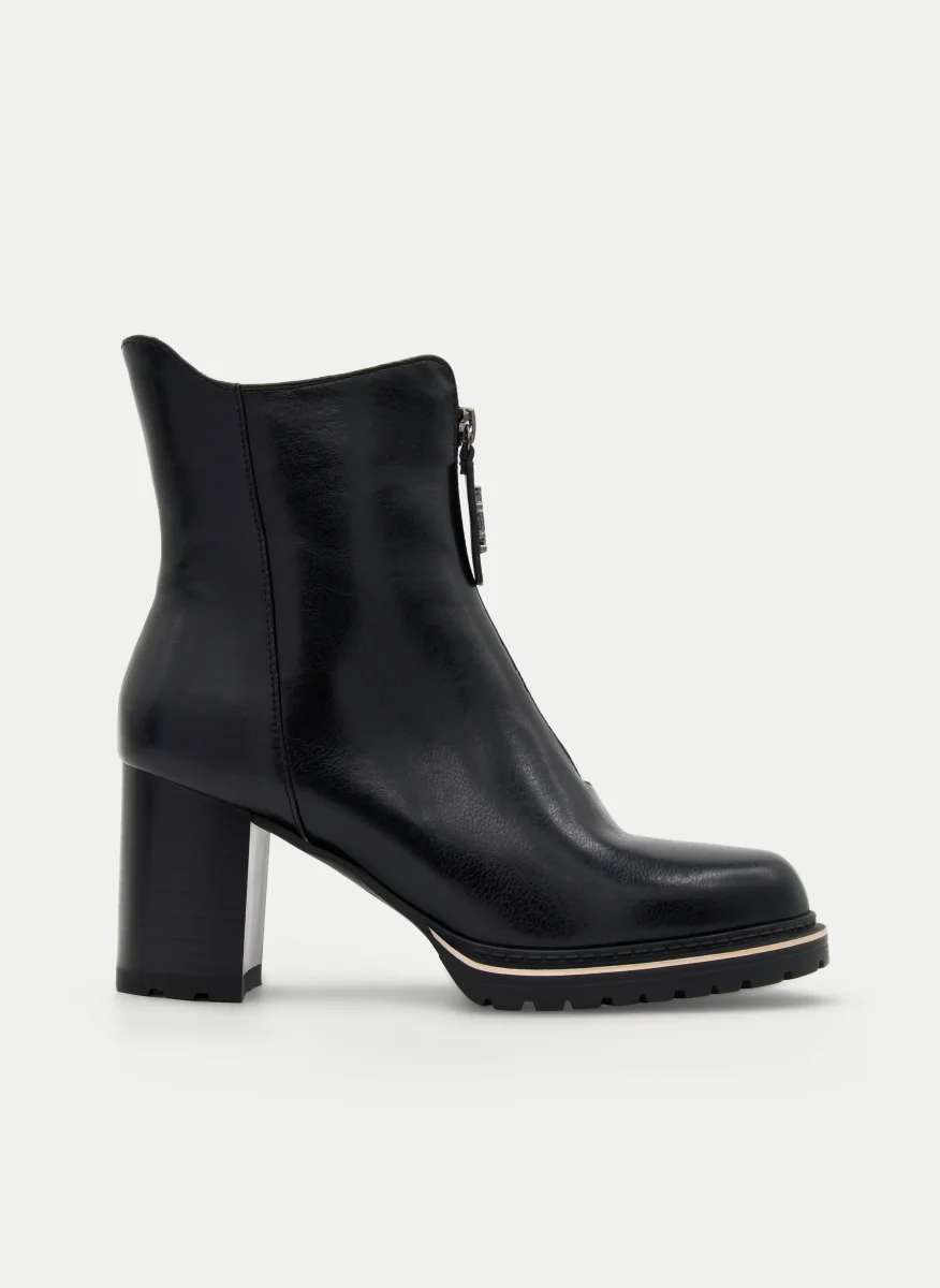 BOTINES NEGROS CON TACÓN ANCHO Y CREMALLERA FRONTAL - Imagen 3