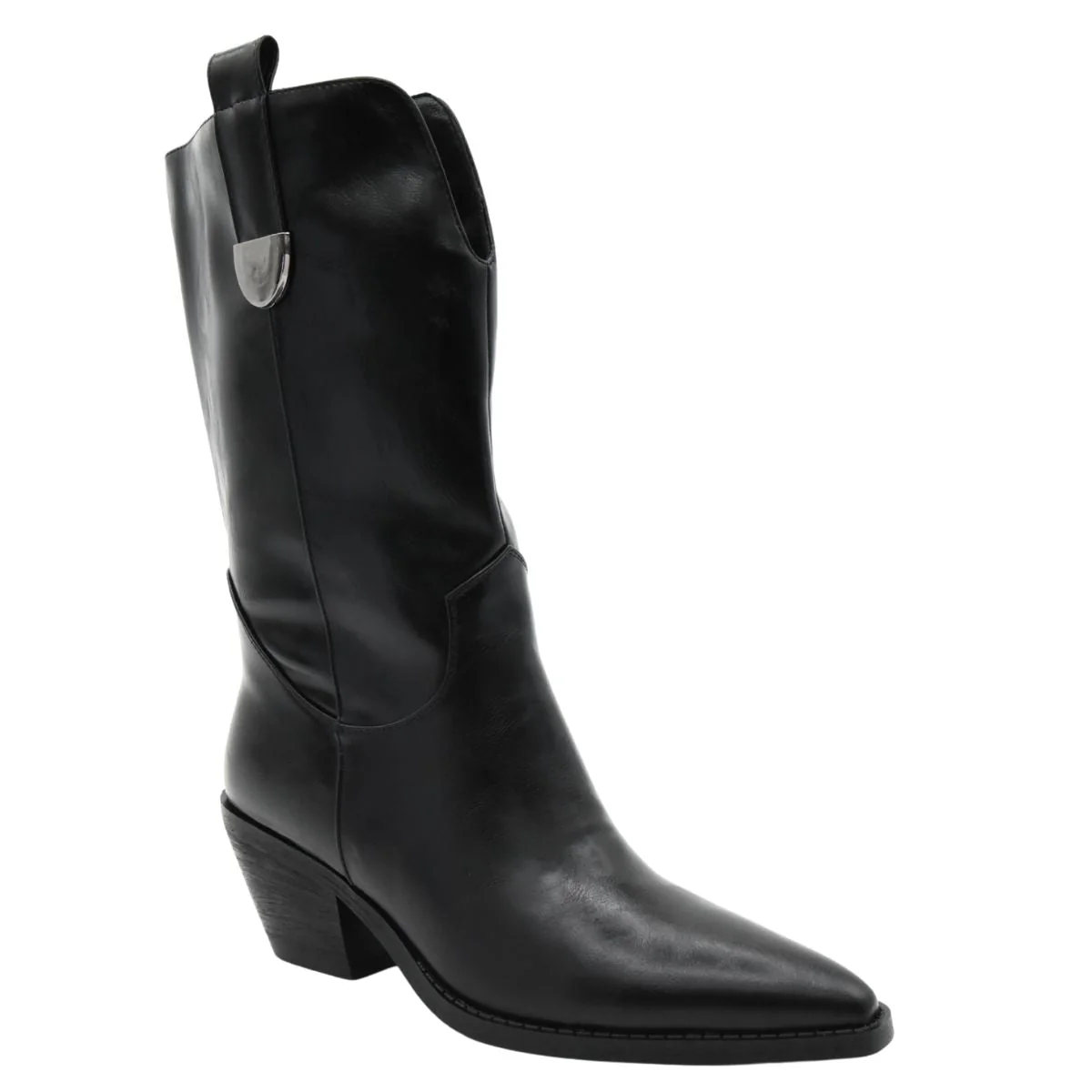 BOTA COWBOY NEGRO TACÓN MEDIO PUNTA FINA - Imagen 4